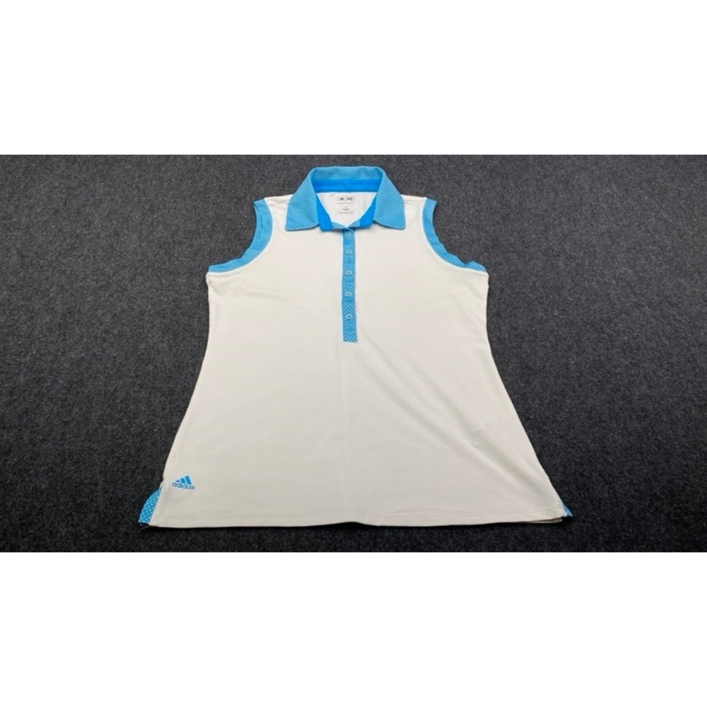 Adidas Golf Polo Women Medium White Blue Polka Dot Puremotion Sleeveless Shirt